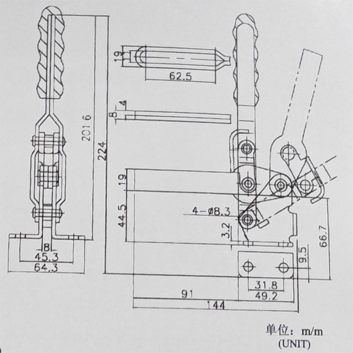 12265 370KG Holding Capacity Heavy Duty Vertical Action Toggle Clamp
