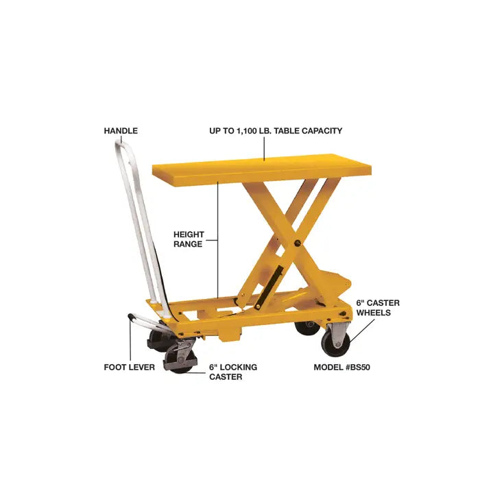OTMT BS50 1,100 lbs. Load Carrying Capacity, Hydraulic Lift Style, 17" - 39" Lift Height Lift Table